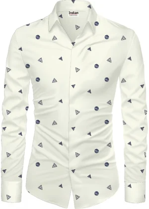 Generic Men's Casual Floral Printed Cotton Blend Unstitched Shirt Fabric 1.6 Mtrs (White)