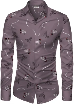 Generic Men's Casual Floral Printed Cotton Blend Unstitched Shirt Fabric 1.6 Mtrs (Violet)