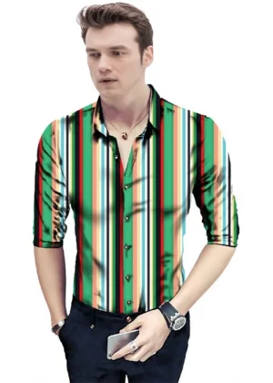 Generic Men's Casual Floral Printed Cotton Blend Unstitched Shirt Fabric 1.6 Mtrs (Green)