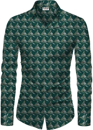 Generic Men's Casual Floral Printed Cotton Blend Unstitched Shirt Fabric 1.6 Mtrs (Dark Green)
