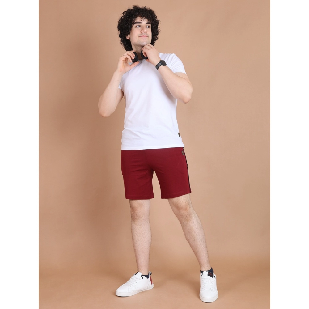 Generic Men's Casual Cotton Striped Above knee Shorts (Maroon) - Image 2