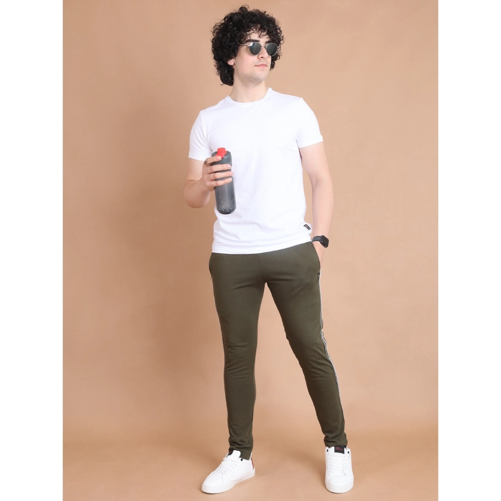Generic Men's Casual Cotton Striped Full Length Track Pant (olive) - Image 2