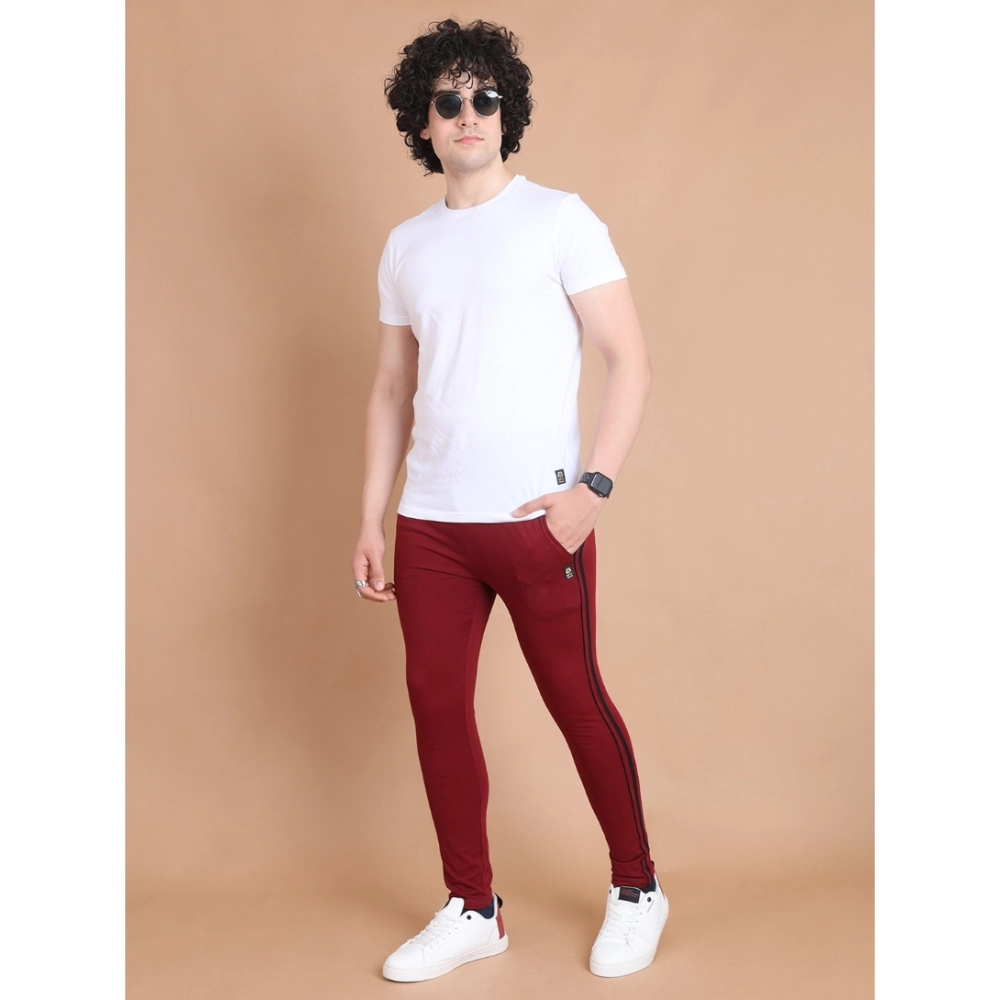 Generic Men's Casual Cotton Striped Full Length Track Pant (Maroon) - Image 2
