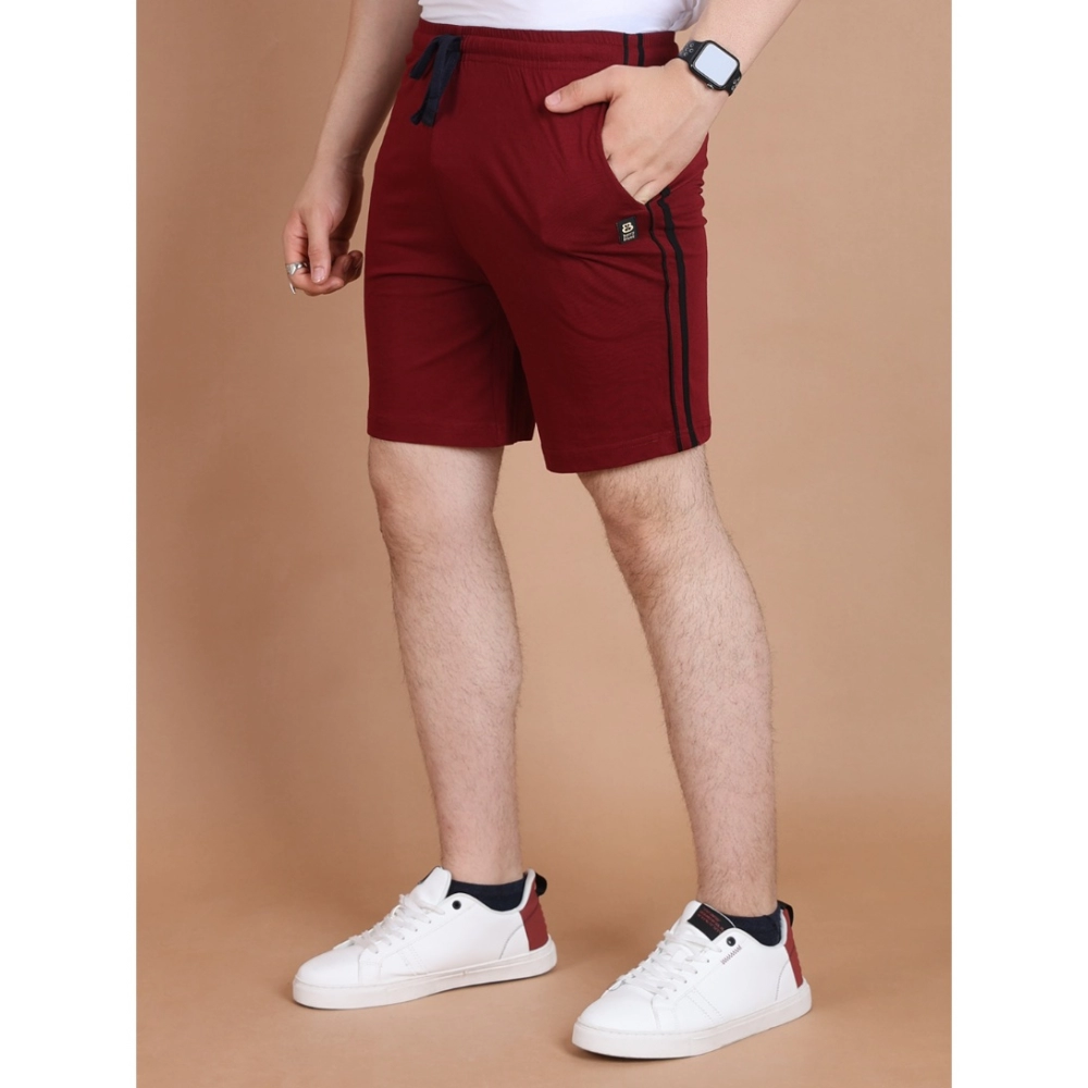 Generic Men's Casual Cotton Striped Above knee Shorts (Maroon) - Image 5