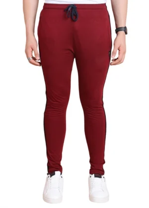 Generic Men's Casual Cotton Striped Full Length Track Pant (Maroon)