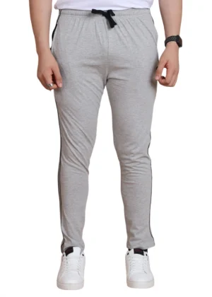 Generic Men's Casual Cotton Striped Full Length Track Pant (Greymelange)