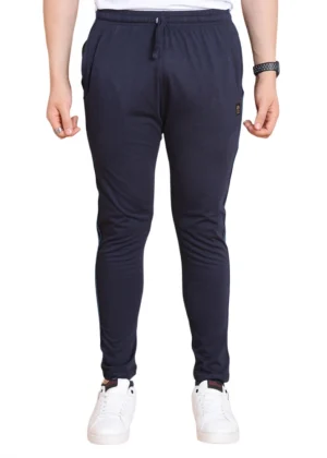 Generic Men's Casual Cotton Striped Full Length Track Pant (Navy)