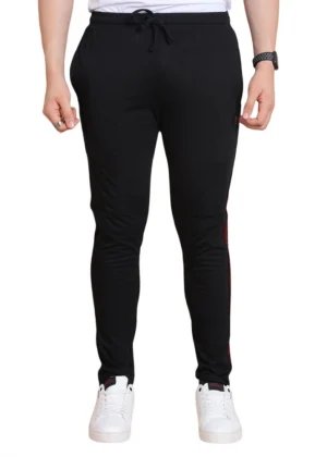 Generic Men's Casual Cotton Striped Full Length Track Pant (Black)