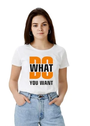 Generic Women's Polyester Solid Printed Round Neck Half Sleeve T-shirt (White)