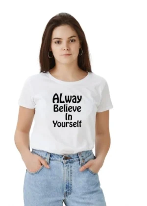 Generic Women's Polyester Solid Printed Round Neck Half Sleeve T-shirt (White)