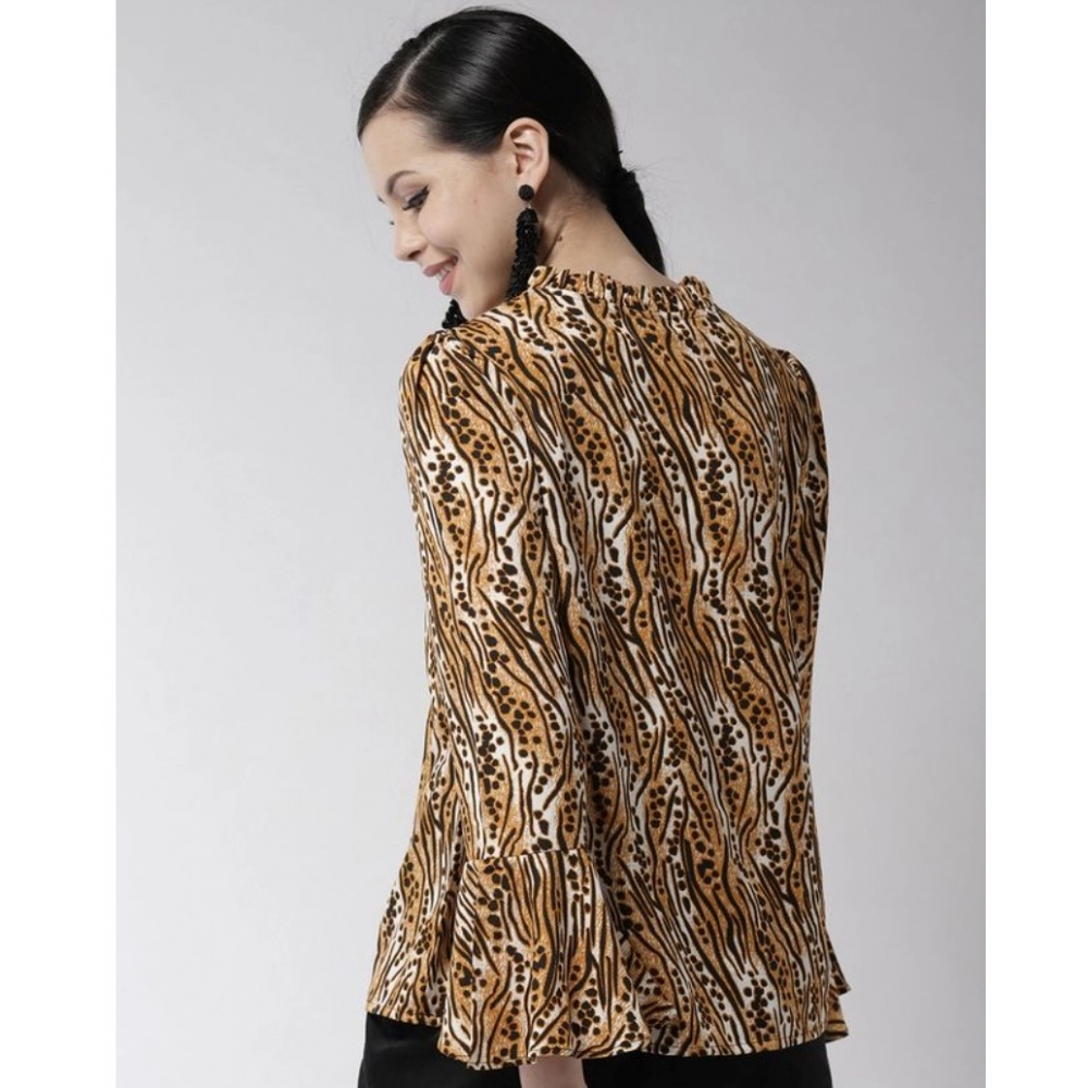 Generic Women's Polyester Printed Bell Sleeve Top (Orange - Black) - Image 2