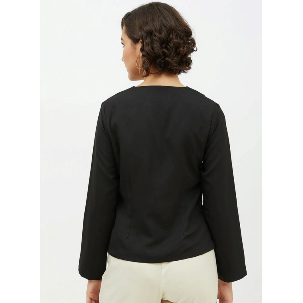 Generic Women's Polyester Asymmetrical Long Sleeves Top (Black) - Image 2