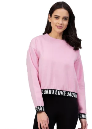 Generic Women's Fleece Solid Long Sleeves Sweatshirt (Pink)