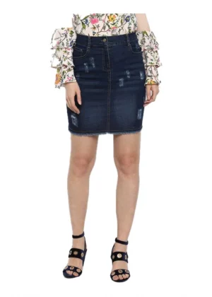 Generic Women's Denim Distressed Buttoned Skirt (Blue)