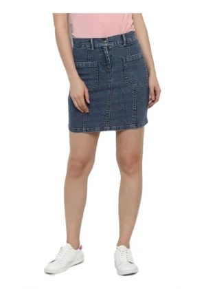 Generic Women's Denim Front Pocket Buttoned Skirt (Blue)
