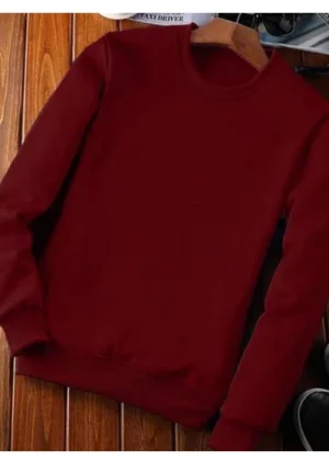 Generic Men's Casual Fleece Solid Round Neck Long Sleeves Sweatshirt (Maroon)