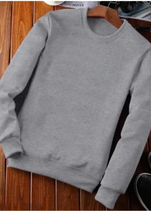 Generic Men's Casual Fleece Solid Round Neck Long Sleeves Sweatshirt (Grey)