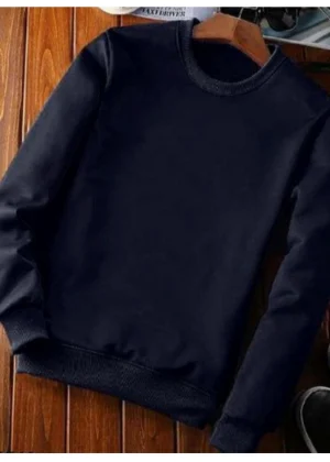 Generic Men's Casual Fleece Solid Round Neck Long Sleeves Sweatshirt (Navy Blue)