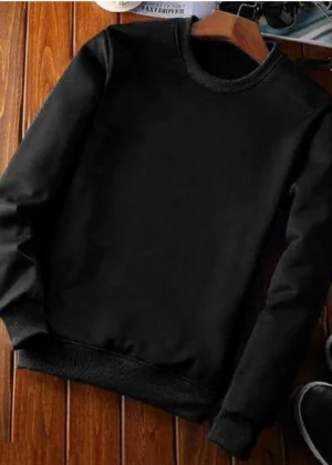 Generic Men's Casual Fleece Solid Round Neck Long Sleeves Sweatshirt (Black)