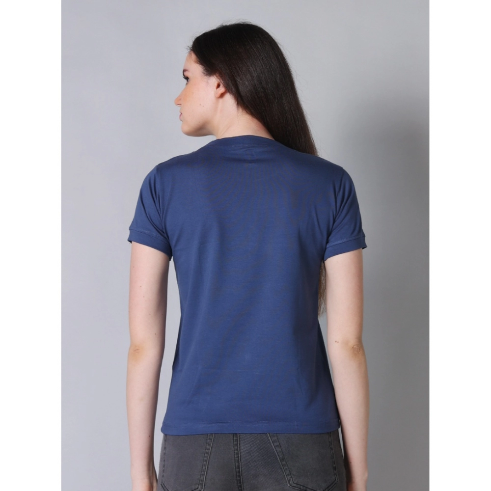 Generic Women's Cotton Blended Solid Round Neck Half Sleeve T-Shirt (Blue) - Image 2