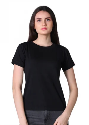 Generic Women's Cotton Blended Solid Round Neck Half Sleeve T-Shirt (Black)