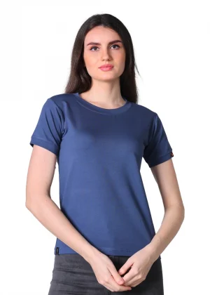 Generic Women's Cotton Blended Solid Round Neck Half Sleeve T-Shirt (Blue)