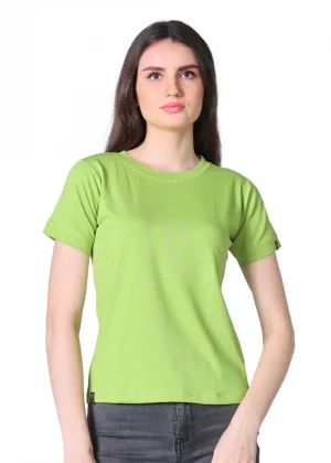Generic Women's Cotton Blended Solid Round Neck Half Sleeve T-Shirt (Green)