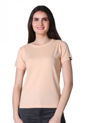 Generic Women's Cotton Blended Solid Round Neck Half Sleeve T-Shirt (Peach)