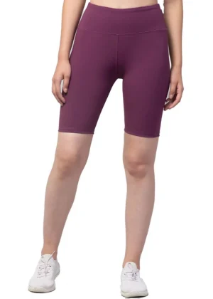 Generic Women's Polyester Solid Above Knee High-Rise Shorts (Purple)