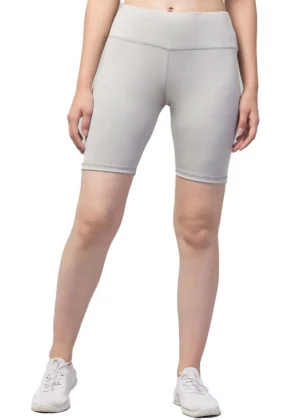 Generic Women's Polyester Solid Above Knee High-Rise Shorts (Grey)