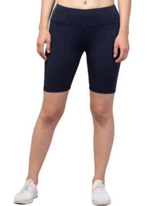 Generic Women's Polyester Solid Above Knee High-Rise Shorts (Navy)