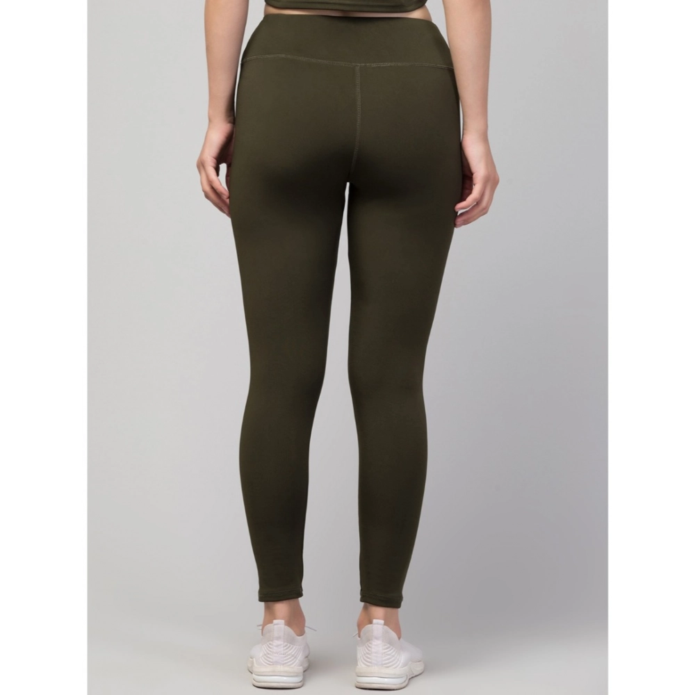 Generic Women's Polyester Solid Ankle Length High-Rise Tights (Olive) - Image 2