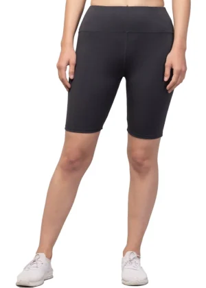 Generic Women's Polyester Solid Above Knee High-Rise Shorts (Grey)