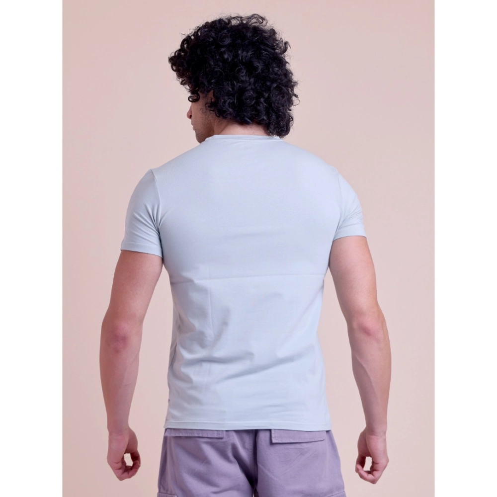 Generic Men's Casual Cotton Solid Half Sleeve Round Neck T-Shirt (Grey) - Image 4