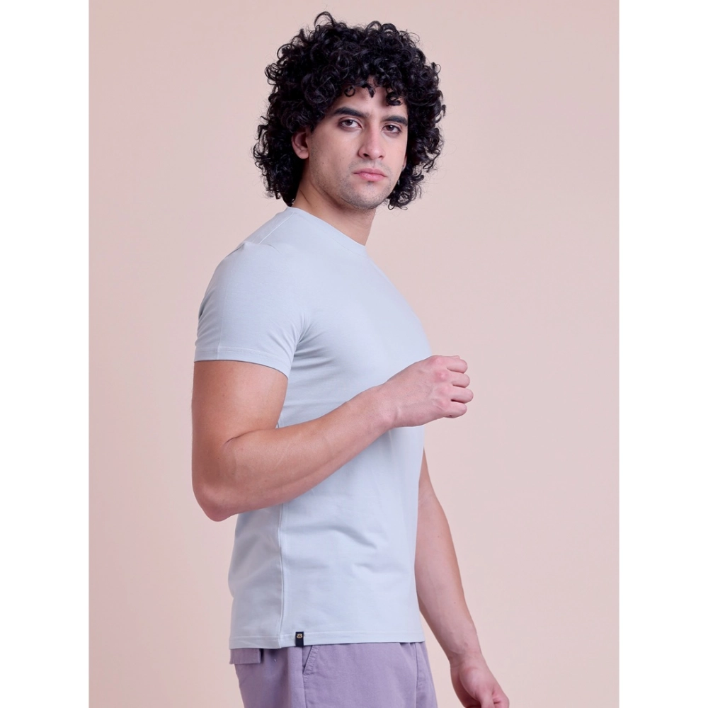 Generic Men's Casual Cotton Solid Half Sleeve Round Neck T-Shirt (Grey) - Image 3