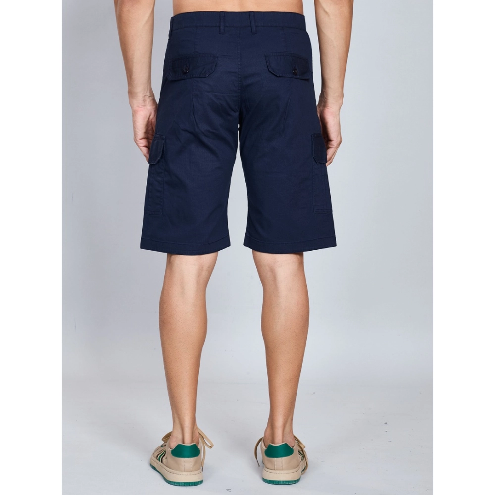 Generic Men's Casual Cotton Solid Knee Length Cargo Shorts (Navy) - Image 4
