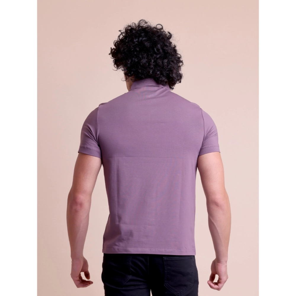 Generic Men's Casual Cotton Solid Half Sleeve Polo Neck T-Shirt (Berry) - Image 4