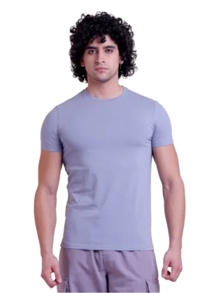 Generic Men's Casual Cotton Solid Half Sleeve Round Neck T-Shirt (Purple)