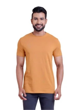 Generic Men's Casual Cotton Solid Half Sleeve Round Neck T-Shirt (Brown)