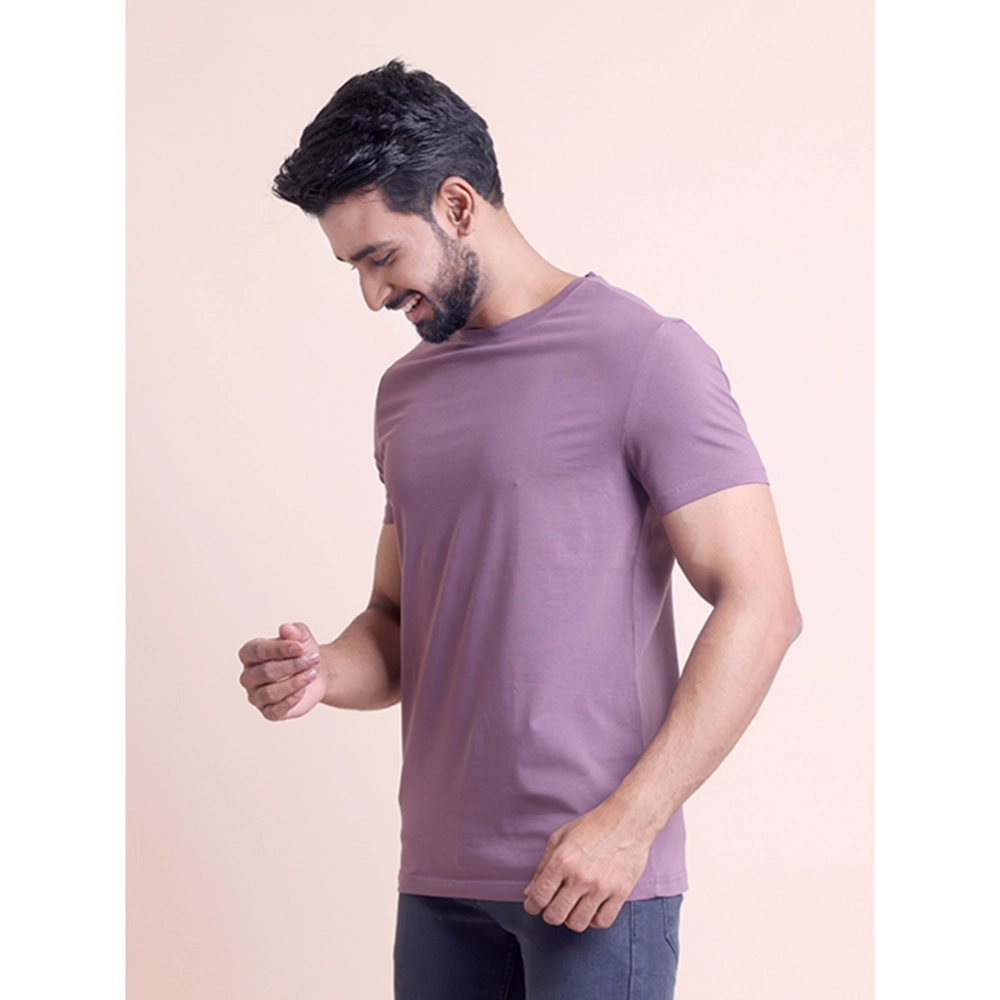 Generic Men's Casual Cotton Solid Half Sleeve Round Neck T-Shirt (Berry) - Image 2