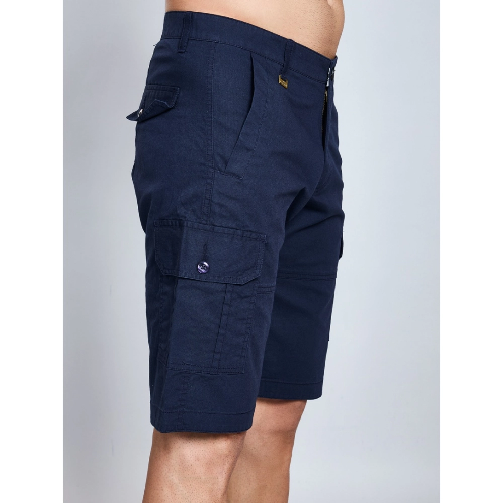 Generic Men's Casual Cotton Solid Knee Length Cargo Shorts (Navy) - Image 3
