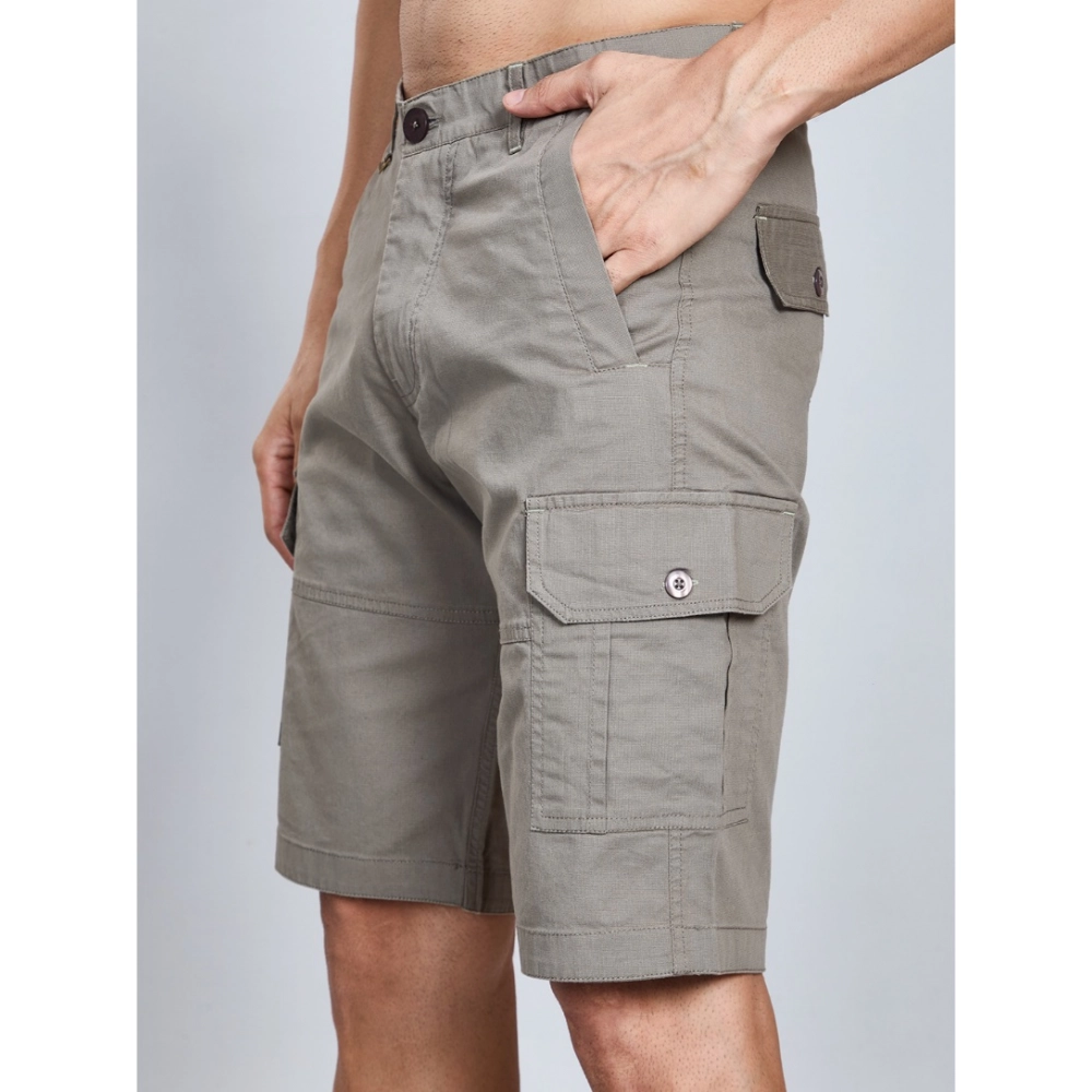 Generic Men's Casual Cotton Solid Knee Length Cargo Shorts (DarkGrey) - Image 2