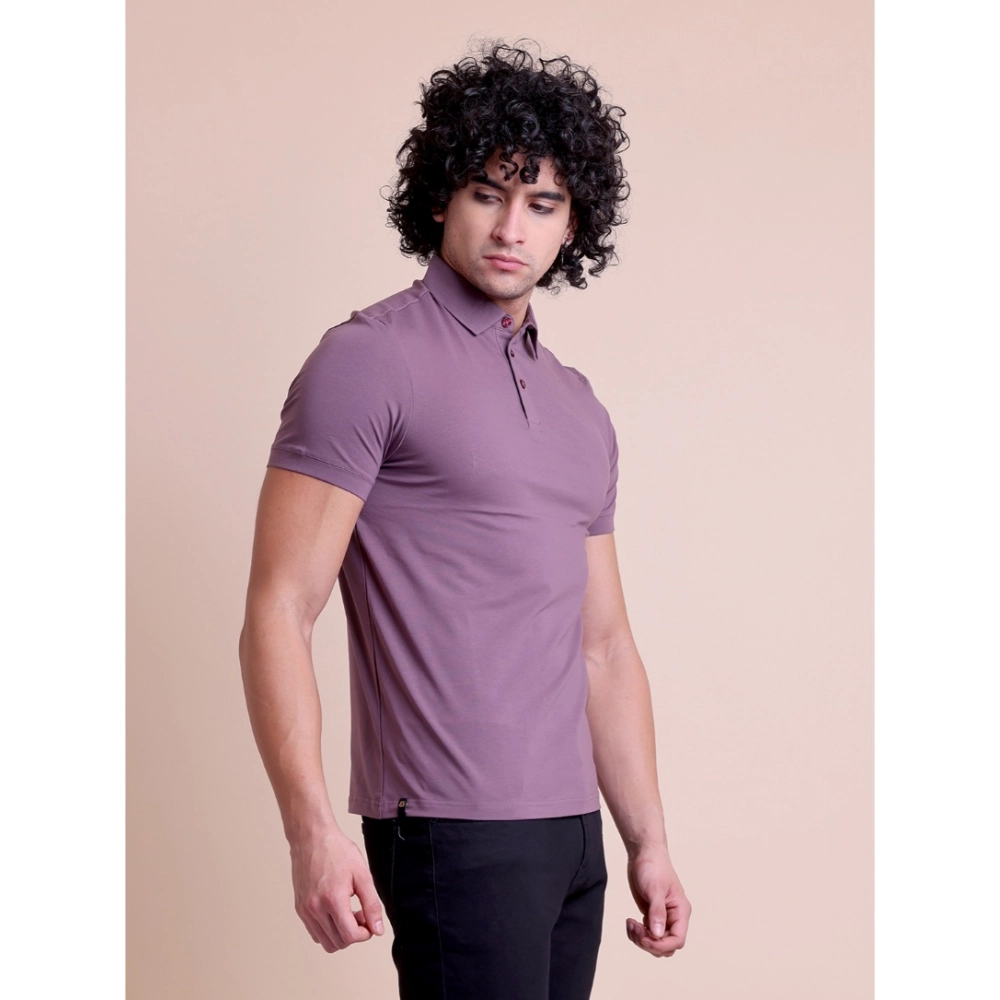 Generic Men's Casual Cotton Solid Half Sleeve Polo Neck T-Shirt (Berry) - Image 3