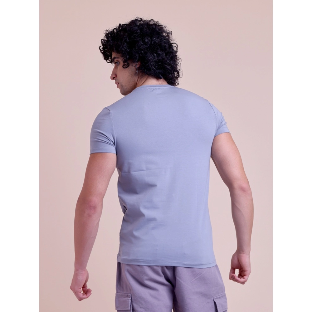 Generic Men's Casual Cotton Solid Half Sleeve Round Neck T-Shirt (Purple) - Image 4