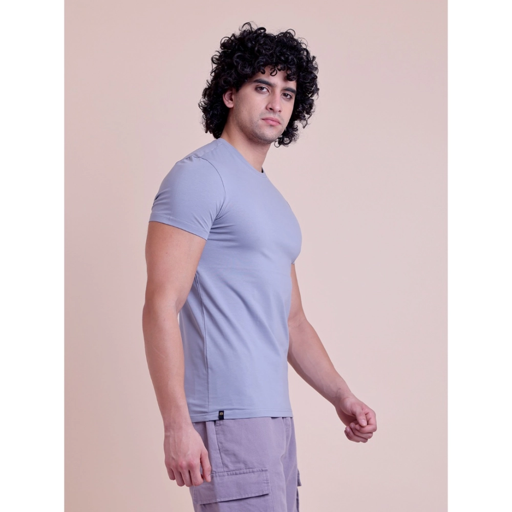 Generic Men's Casual Cotton Solid Half Sleeve Round Neck T-Shirt (Purple) - Image 3