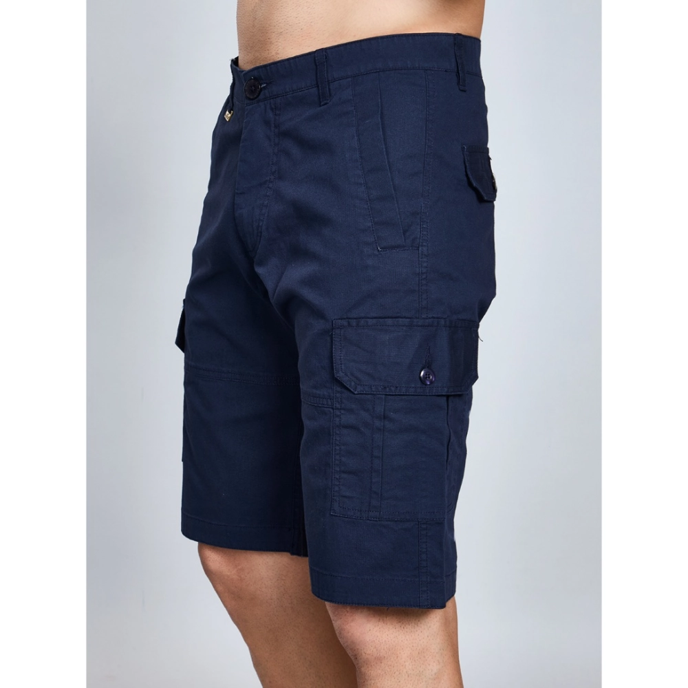 Generic Men's Casual Cotton Solid Knee Length Cargo Shorts (Navy) - Image 2