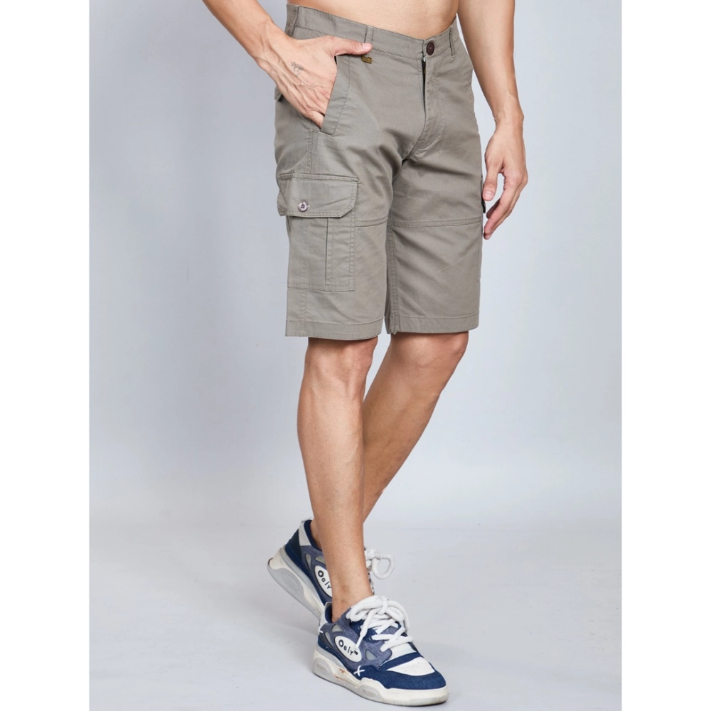 Generic Men's Casual Cotton Solid Knee Length Cargo Shorts (DarkGrey) - Image 3