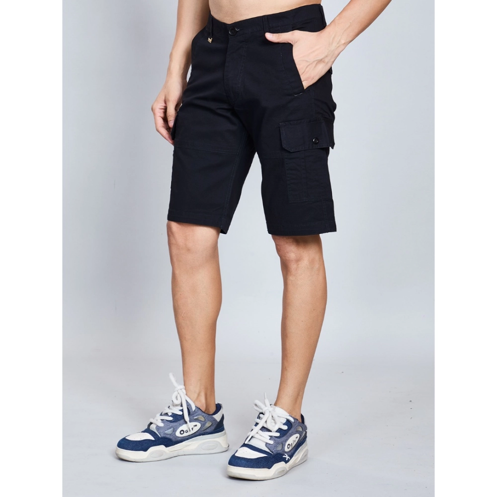 Generic Men's Casual Cotton Solid Knee Length Cargo Shorts (Black) - Image 4