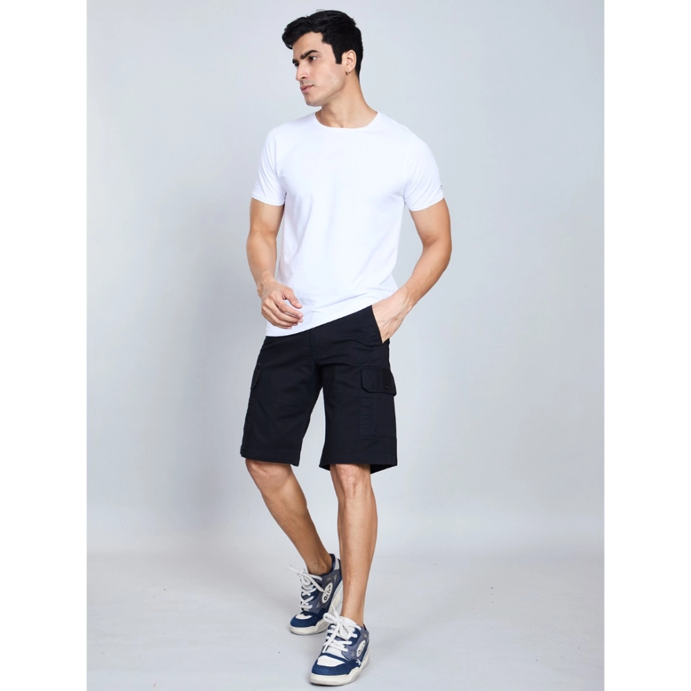 Generic Men's Casual Cotton Solid Knee Length Cargo Shorts (Black) - Image 2