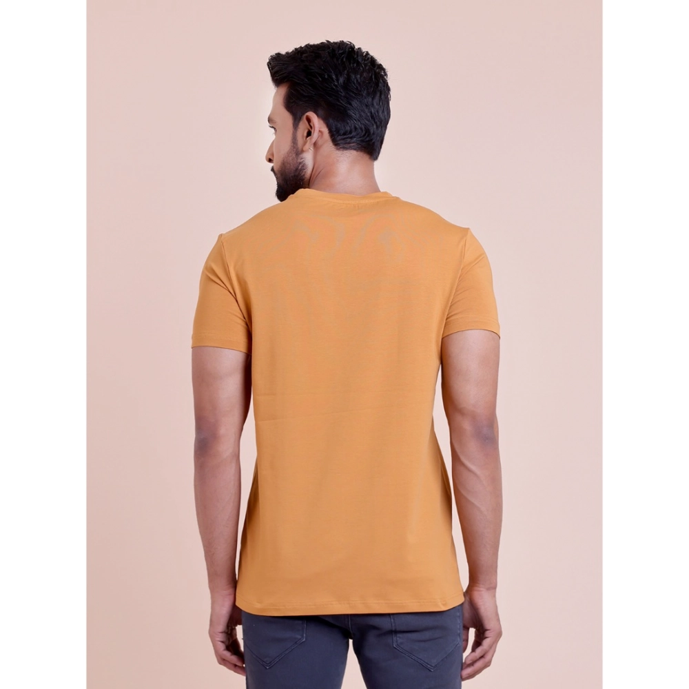 Generic Men's Casual Cotton Solid Half Sleeve Round Neck T-Shirt (Brown) - Image 4